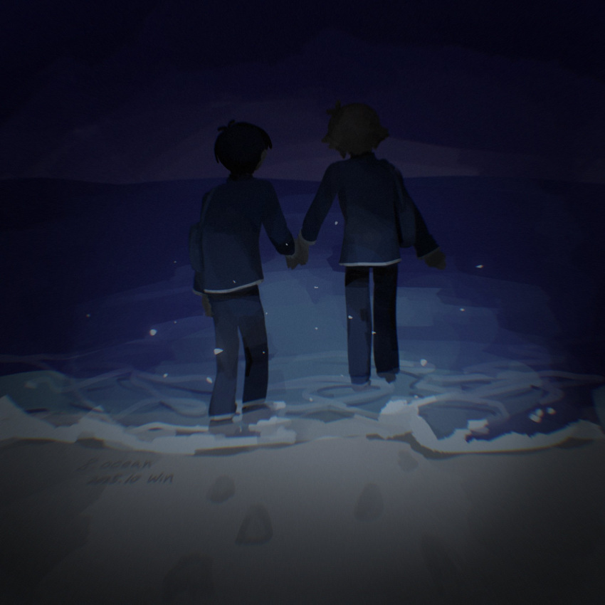 2025, 2boys, alternate_costume, antenna_hair, bag, basil_(faraway)_(omori), basil_(omori), beach