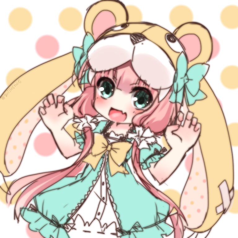 1girl, animal_hood, bear_alma, bear_girl, bow_flower, breasts, dress, emil_chronicle_online