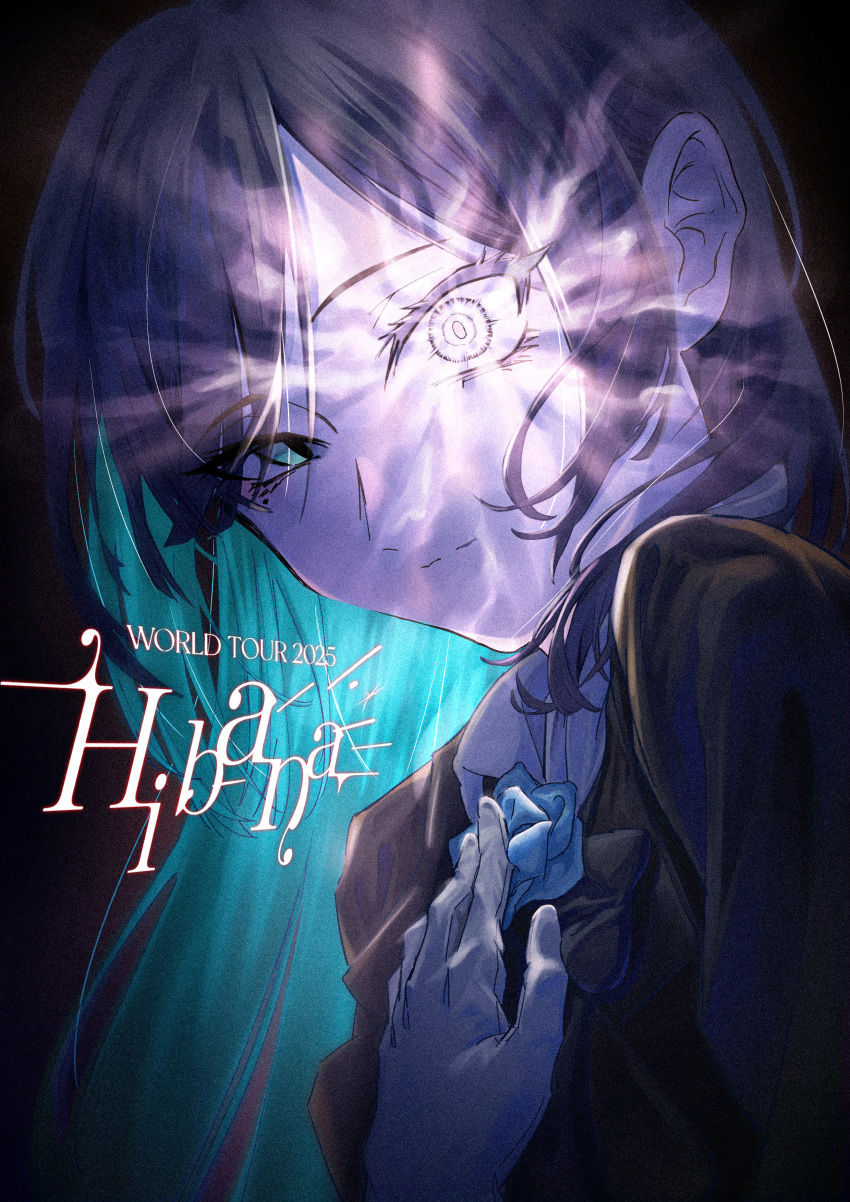 1girl, absurdres, ado_(utaite), altruist_0722, black_bow, black_bowtie, black_hair, blue_eyes