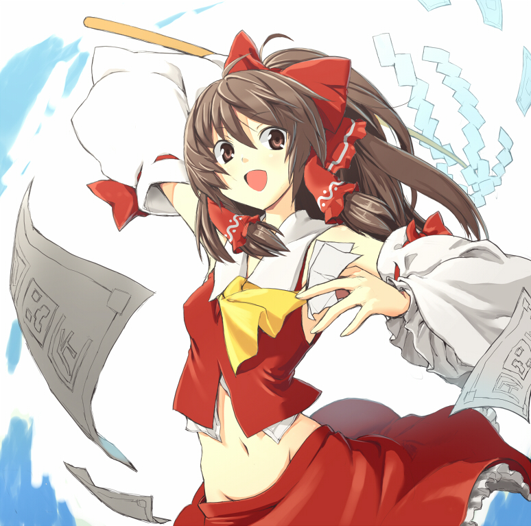 ascot, bow, brown_eyes, brown_hair, colored, creeper, detached_sleeves, fuji-k