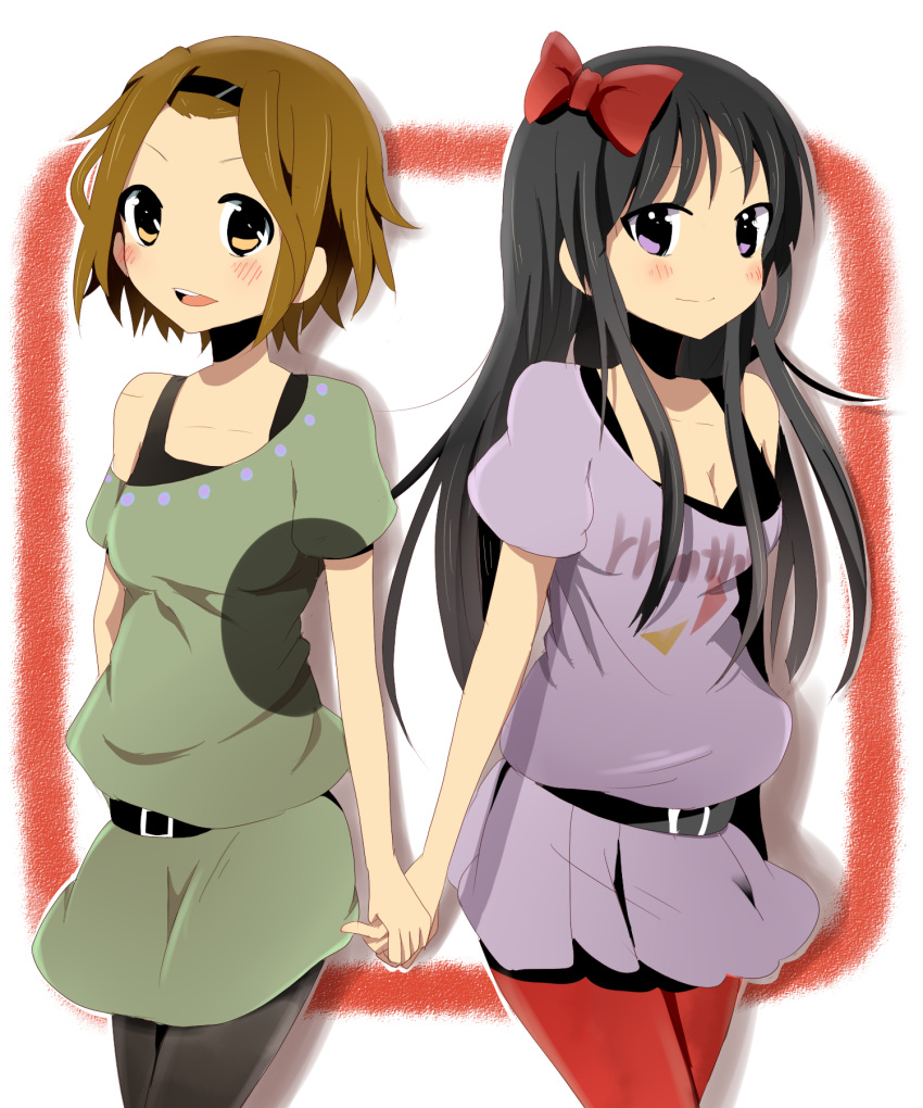 akiyama_mio, amida, black_hair, brown_eyes, brown_hair, casual, hairband, hand_holding
