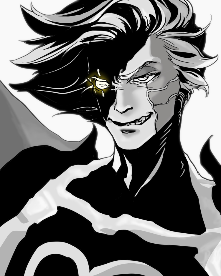 1boy, 2020, 2d, alternate_form, android, aoimomushi, arm_cannon, black_hair