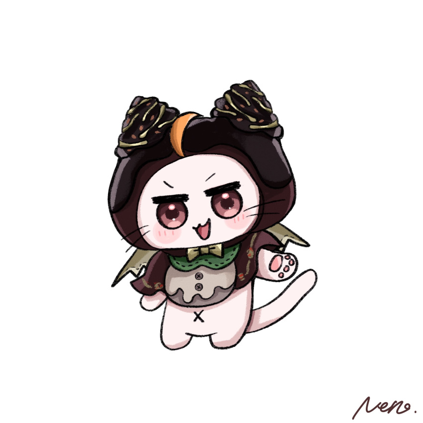 1210_neno, ahoge, animal, animal_focus, bib, black_cloak, blush_stickers, bow