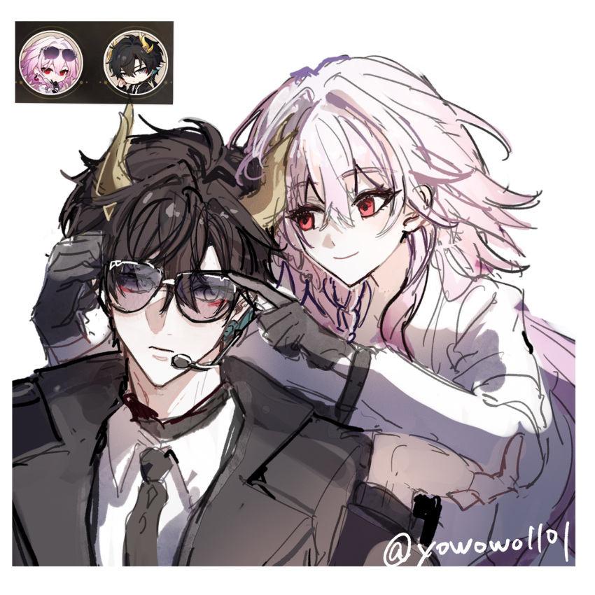 1boy, 1girl, black_hair, coat, dan_heng_(honkai:_star_rail), dan_heng_(lurking)_(honkai:_star_rail), dan_heng_(permansor_terrae)_(honkai:_star_rail), dragon_boy