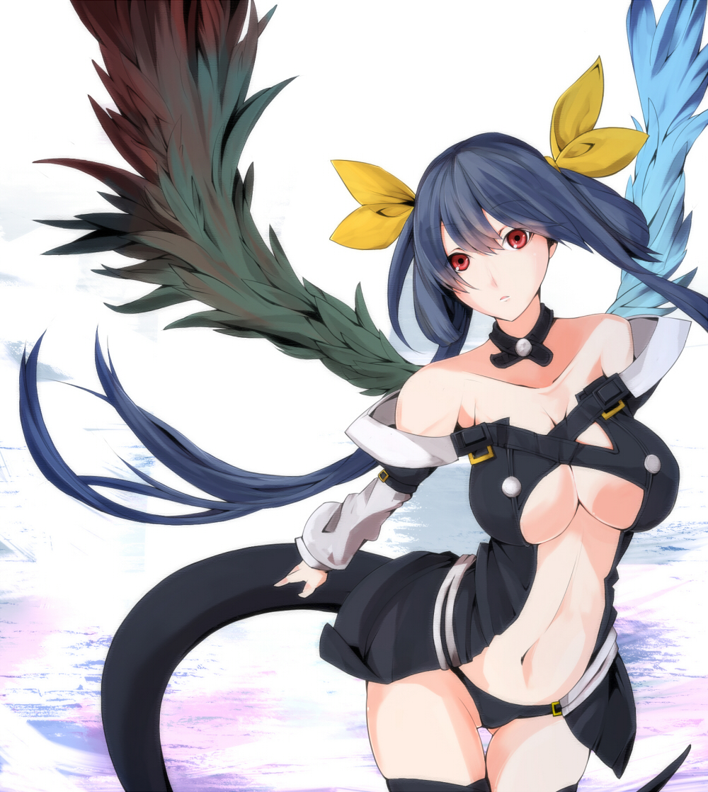 bare_shoulders, blue_hair, bow, breasts, choker, dizzy, guilty_gear, hair_bow