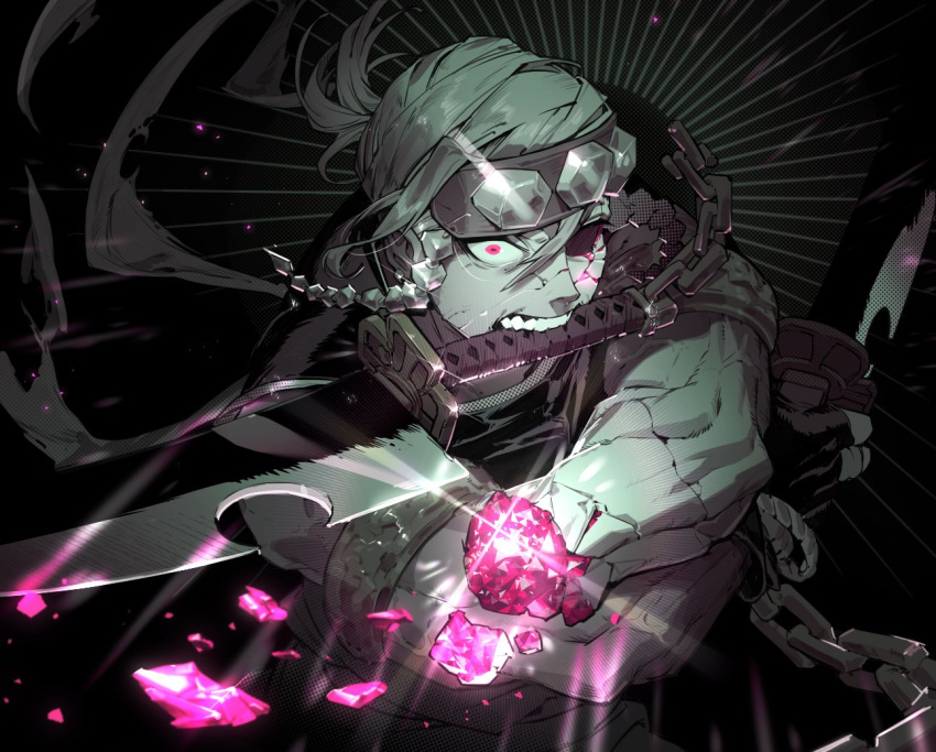 1boy, bandages, battle_damage, boosk_01, fighting_stance, forehead_protector, headband, kimetsu_no_yaiba