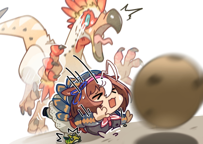>_<, 1girl, absurdres, ahoge, animal_ears, beak, blue_eyes, blue_sclera