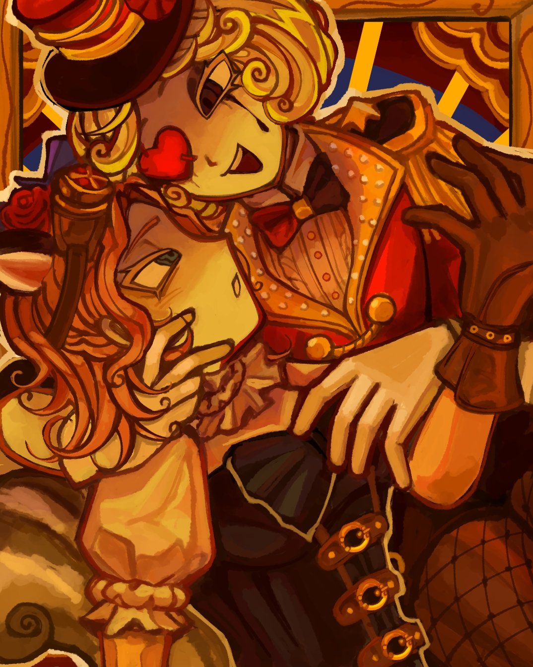 2girls, animal_ears, black_eyes, black_gloves, blonde_hair, blue_eyes, bow, bowtie