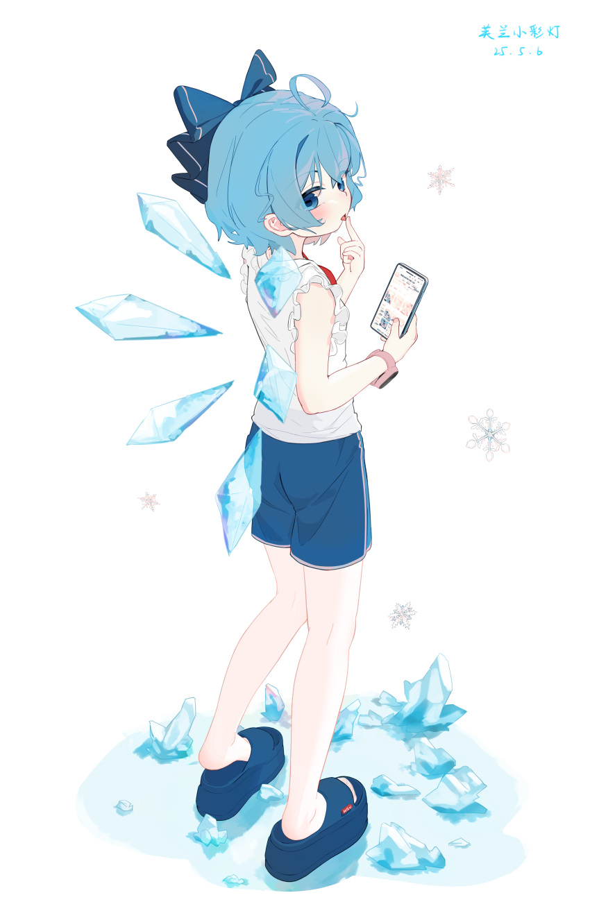 1girl, absurdres, ahoge, alternate_costume, artist_name, bare_legs, blue_bow, blue_eyes