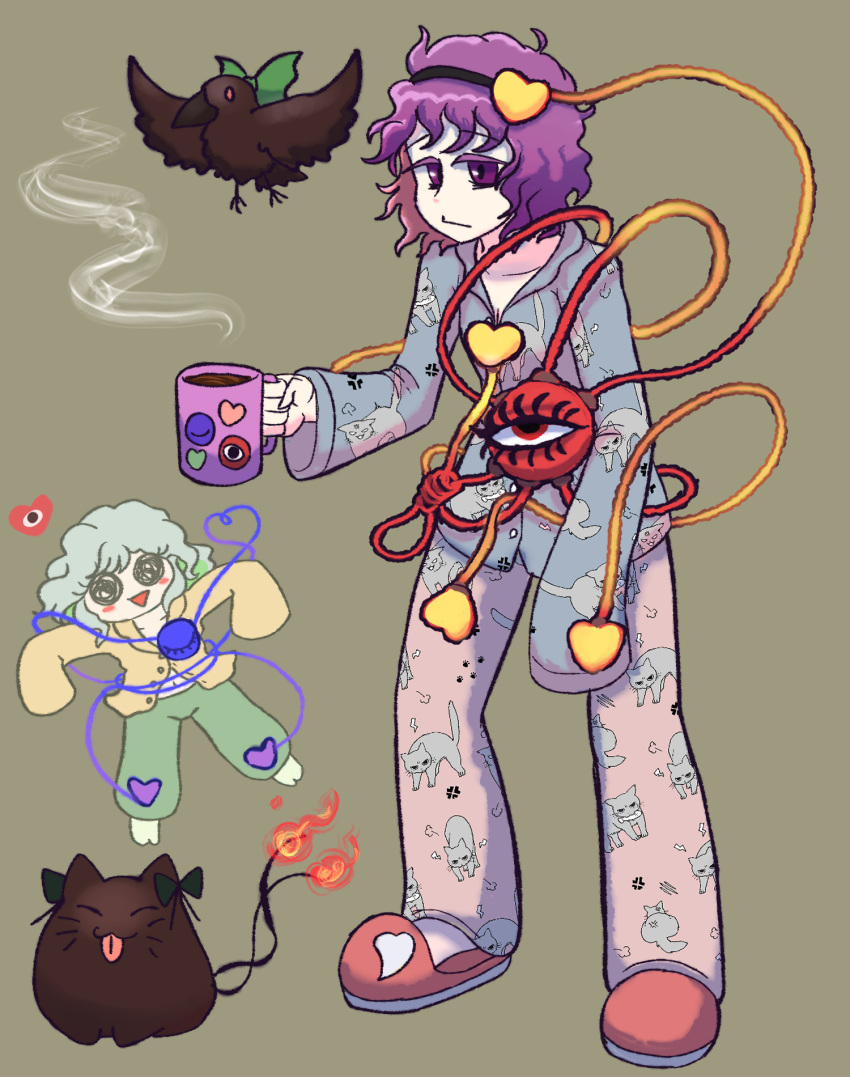 4girls, :/, :3, ;d, alternate_costume, animal_print, bird, cat