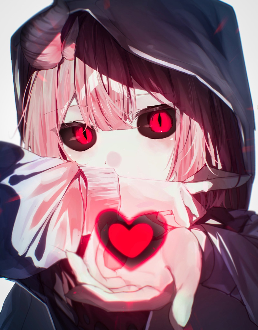 1other, alternate_universe, black_sclera, black_shirt, blush, brown_hair, center-flap_bangs, chromatic_aberration