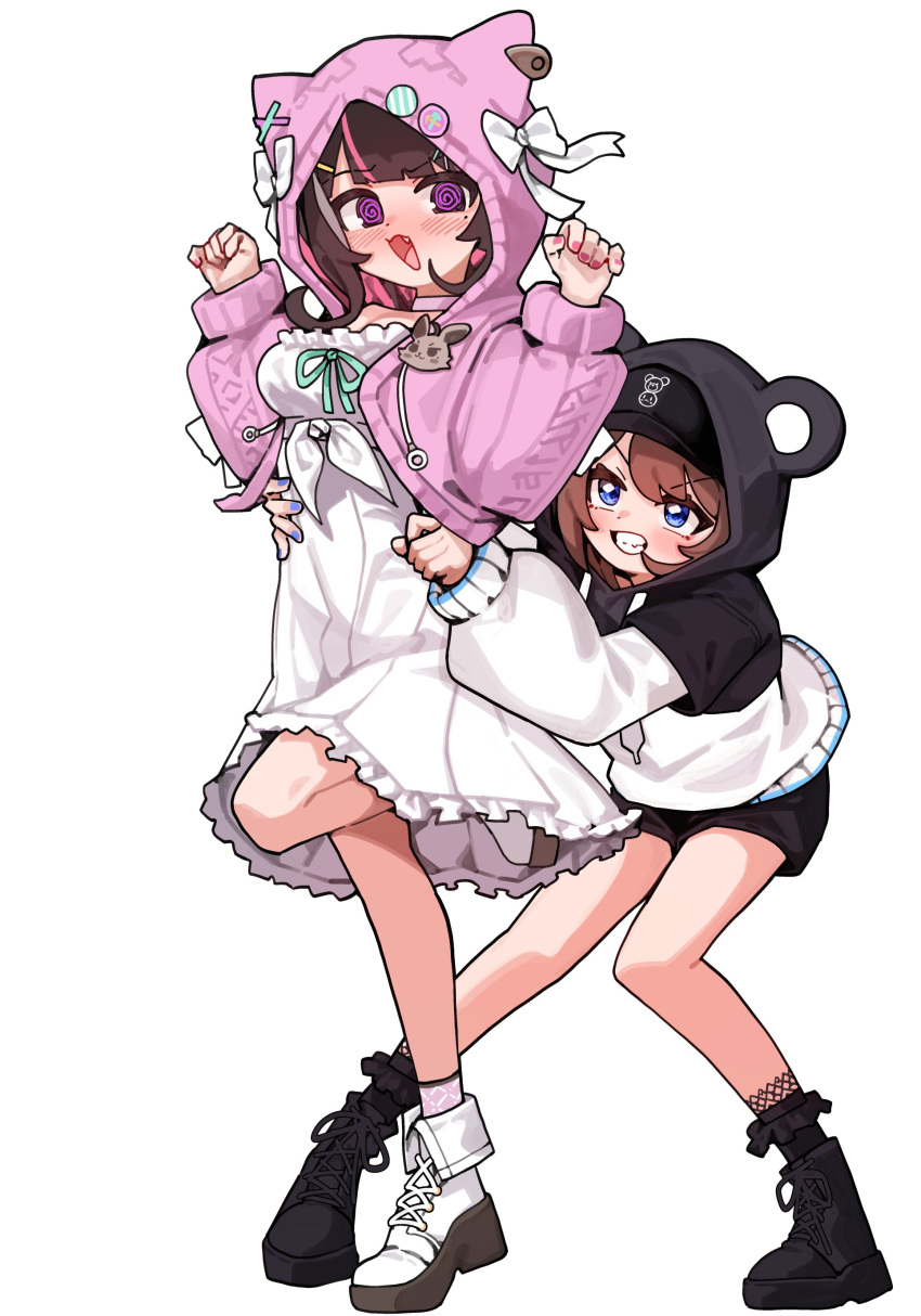 0th_generation_(hololive), 2girls, absurdres, azki_(4th_costume)_(hololive), azki_(hololive), azki_(yurufuwa_casual)_(hololive), brown_hair, choker