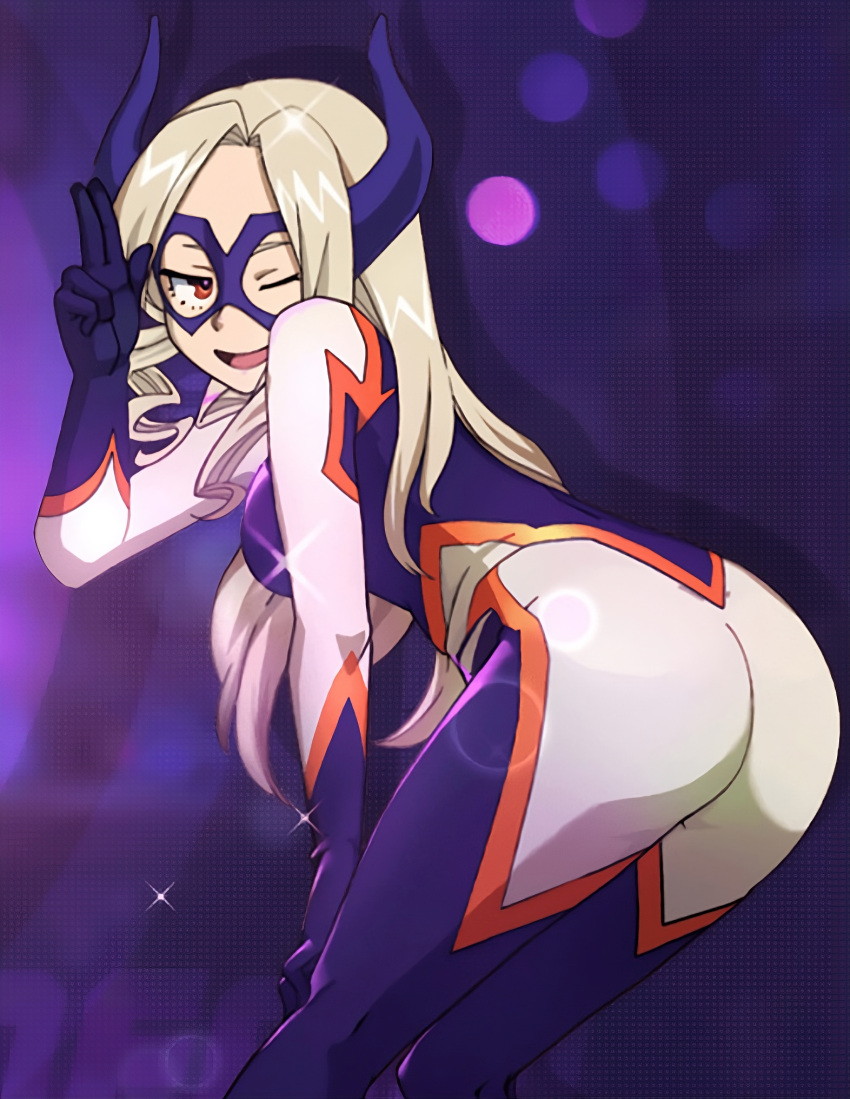blonde_hair, cute, female, long_hair, mha, mobile_game, official_art, sexy, spandex, thick_thighs, violet_eyes
