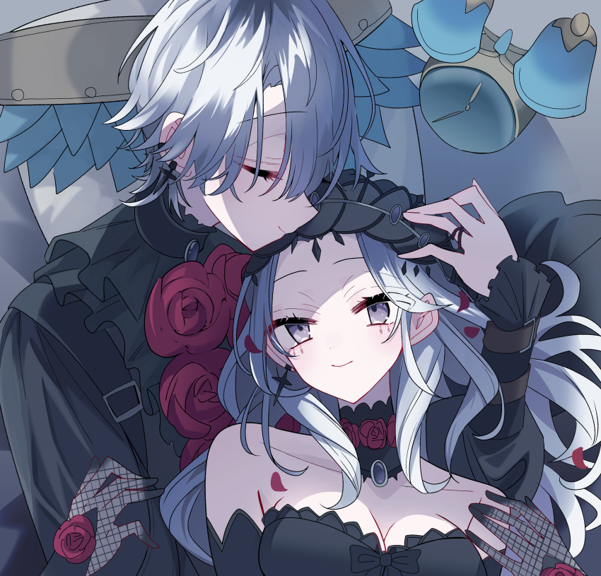 1boy, 1girl, absurdres, ada_mesmer, ada_mesmer_(everlasting_night), black_hairband, c:, closed_eyes