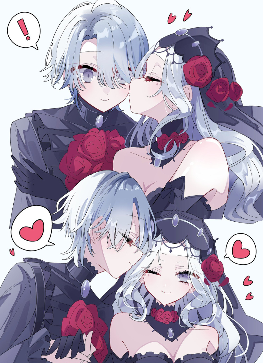 1boy, 1girl, ada_mesmer, ada_mesmer_(everlasting_night), black_collar, black_gloves, black_shirt, black_veil