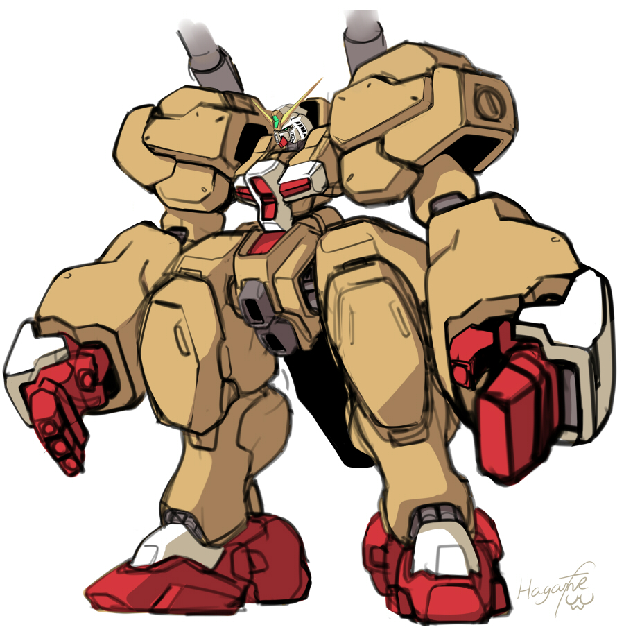 alternate_form, armor, artist_name, commentary, full_body, g_gundam, grand_gundam, green_eyes