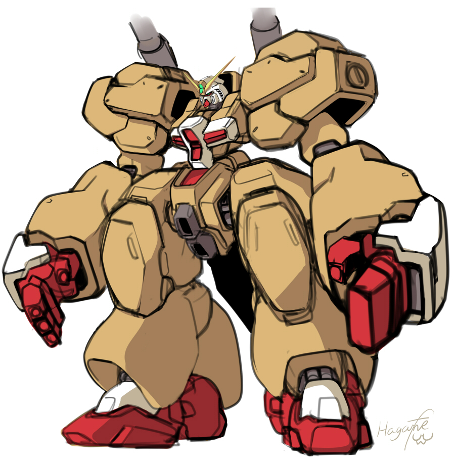 alternate_form, armor, artist_name, commentary, full_body, g_gundam, grand_gundam, green_eyes