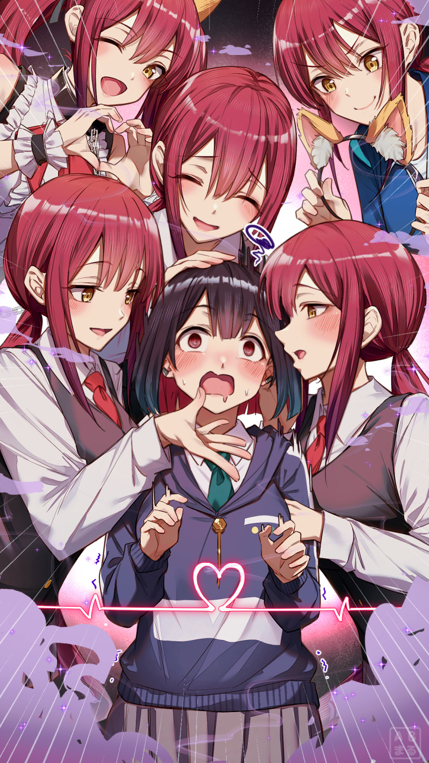 >:), 6+girls, :d, ;d, @_@, ^_^, animal_ear_hairband, animal_ears