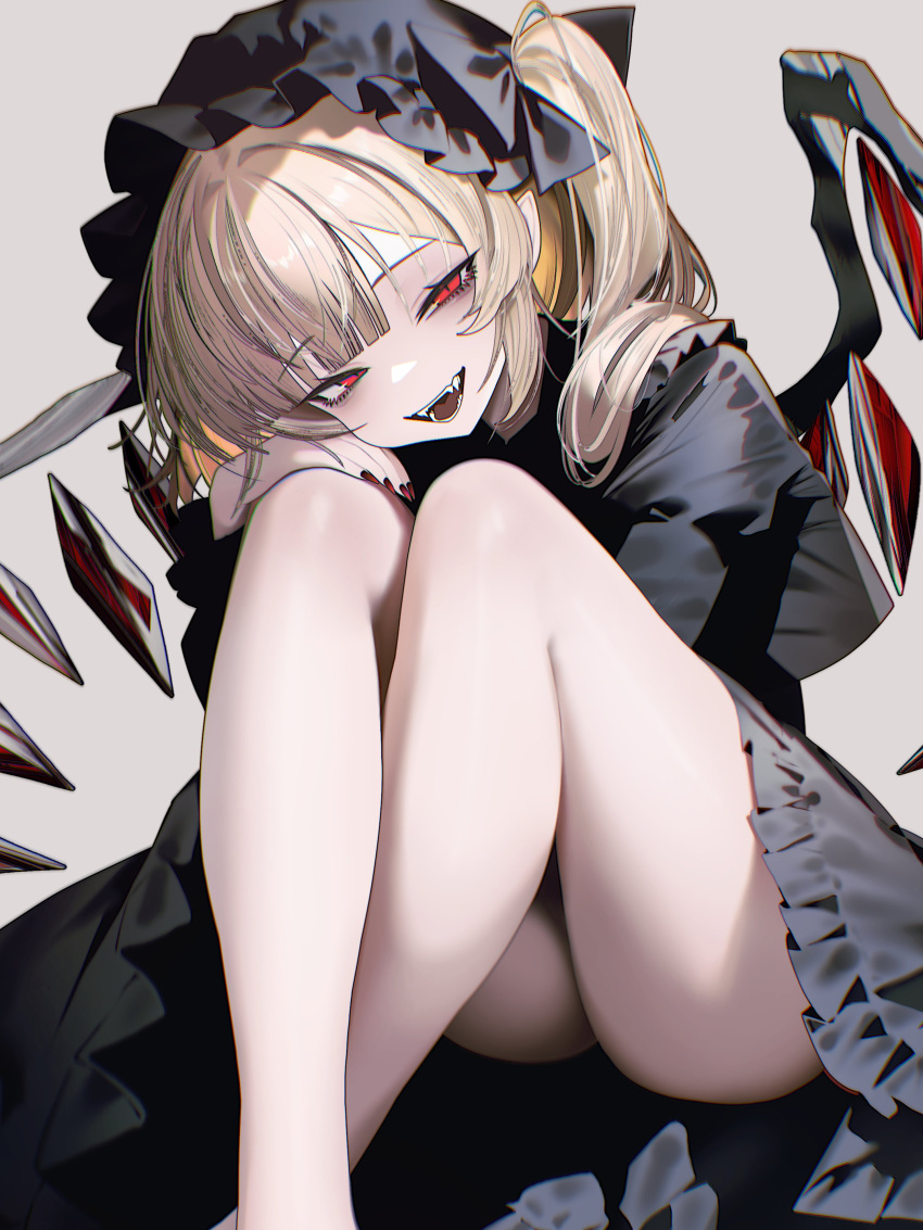 1girl, absurdres, flandre_scarlet, hat, highres, looking_at_viewer, mob_cap, red_eyes