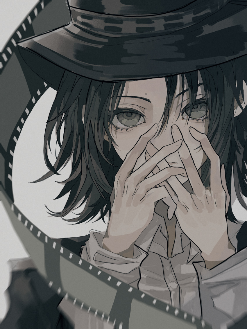 1girl, abaaba62393, absurdres, amanda_gaddis, black_hair, black_jacket, brown_eyes, collared_shirt