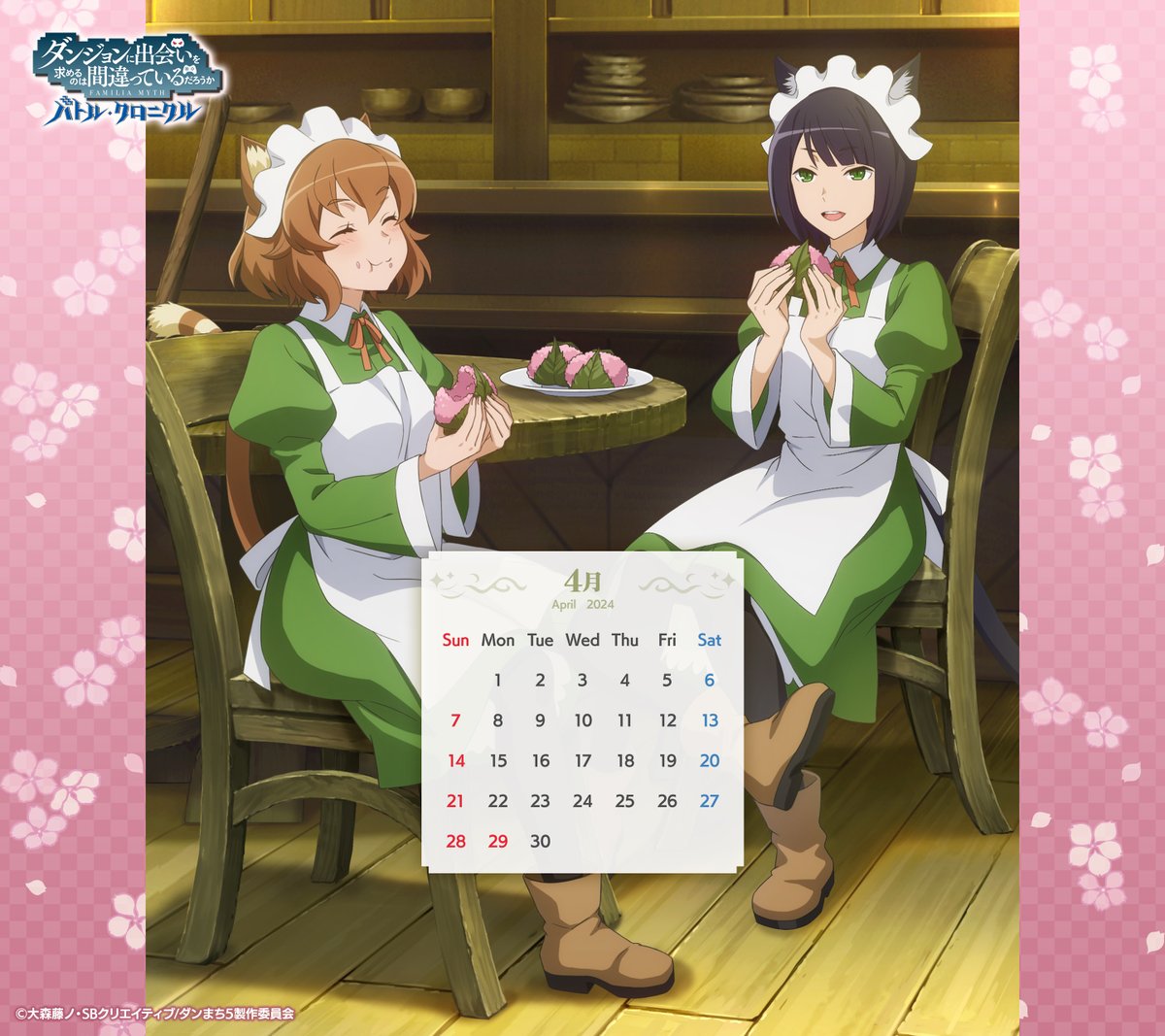 2girls, ^_^, animal_ear_fluff, animal_ears, anya_fromel, april, apron, black_hair