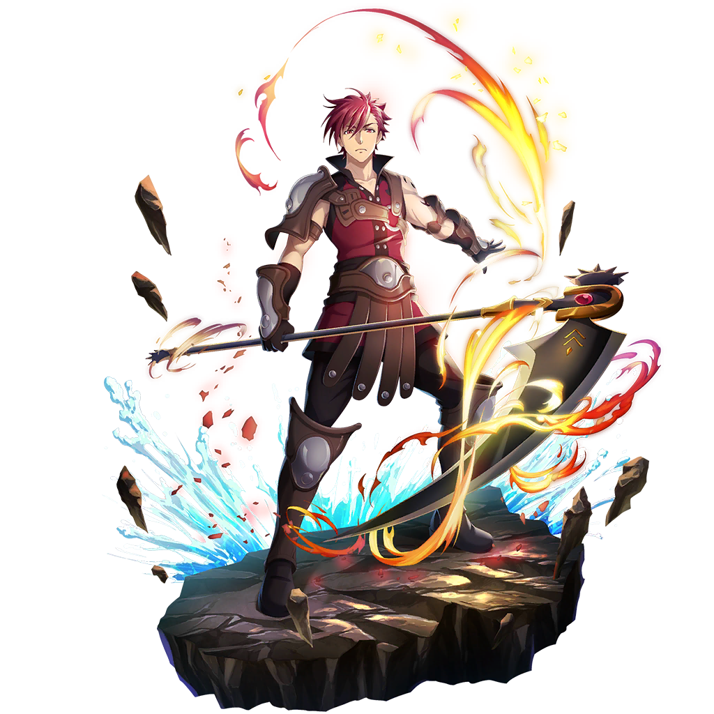 1boy, arm_tattoo, armor, artist_request, aura, black_gloves, black_pants, black_shirt, brown_armor, brown_gloves, closed_mouth, elbow_gloves, frown, full_body, game_cg, gloves, greaves, grey_armor, hair_between_eyes, holding, holding_scythe, l'arc_berg_sickle, leather_loincloth, loincloth, looking_at_viewer, male_focus, messy_hair, official_art, on_rock, panties, pants, pauldrons, poleyn, red_eyes, red_hair, red_shirt, scythe, shin_guards, shirt, short_hair, shoulder_armor, simple_background, single_pauldron, sleeveless, sleeveless_shirt, solo, standing, straight-on, swept_bangs, tate_no_yuusha_no_nariagari, tate_no_yuusha_no_nariagari_rerise, tattoo, transparent_background, two-tone_armor, two-tone_shirt, underwear, v-shaped_eyebrows, vassal_scythe_(demon_dragon_scythe)_(tate_no_yuusha_no_nariagari), vassal_scythe_(tate_no_yuusha_no_nariagari), water, waves
