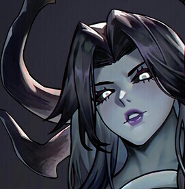 ash_(ripasher), black_hair, black_lips, black_sclera, demon_girl, demon_horns, gradient_background, grey_skin