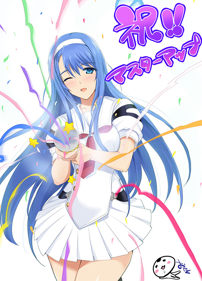 1girl, artist_name, blue_eyes, blue_hair, breasts, choukou_(alicesoft), choukou_shinki_ixseal, dress