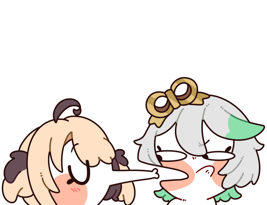 252_eyo, 2girls, ahoge, blush_stickers, brown_hair, cecilia_immergreen, chibi, closed_eyes