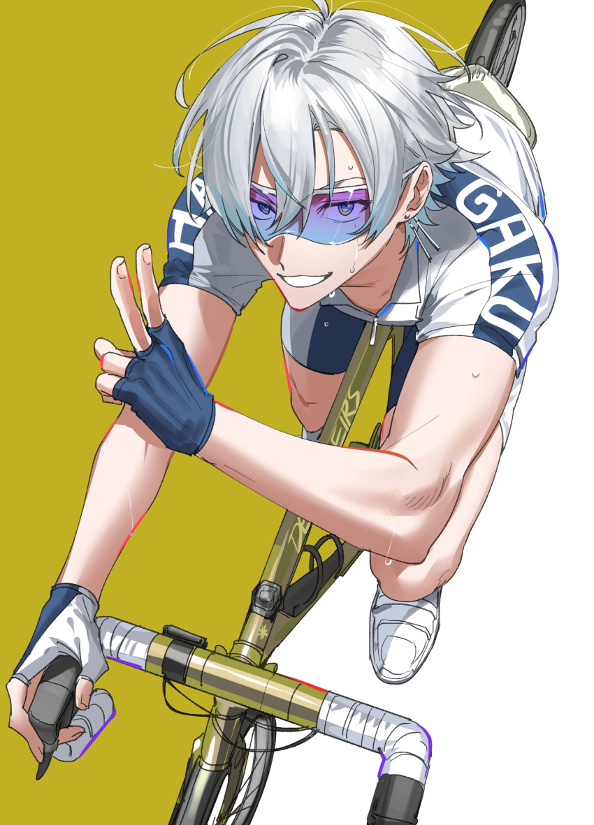 1boy, bicycle, bike_shorts, closed_mouth, fingerless_gloves, gloves, hair_between_eyes, highres