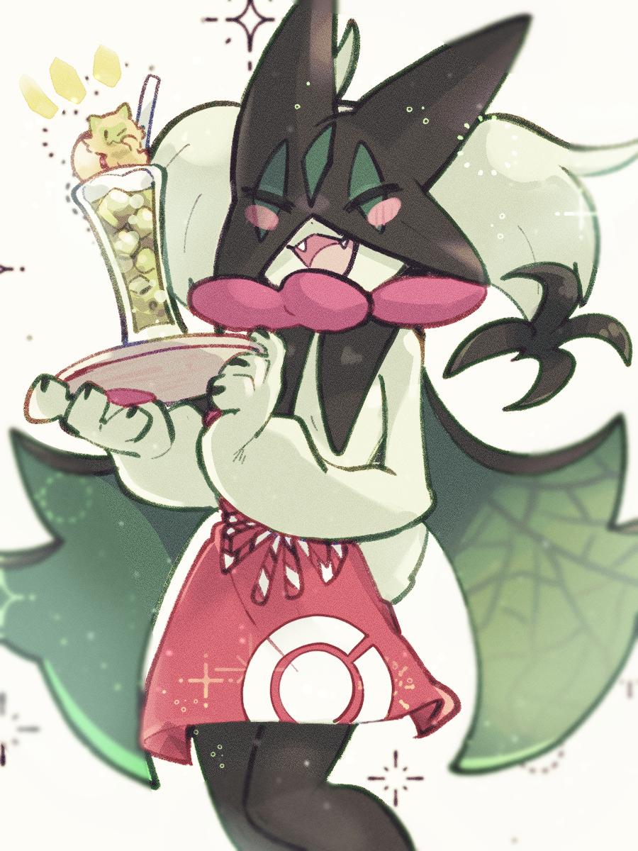 1other, :d, animal_hands, apron, black_fur, blush_stickers, body_fur, cape