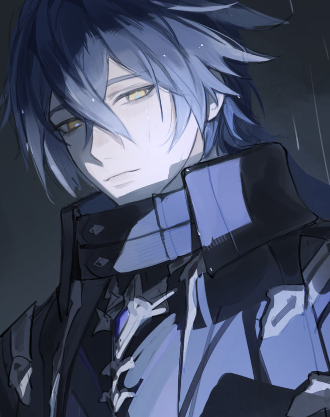 1boy, black_coat, closed_mouth, coat, collared_coat, commentary, crossed_bangs, double-parted_bangs