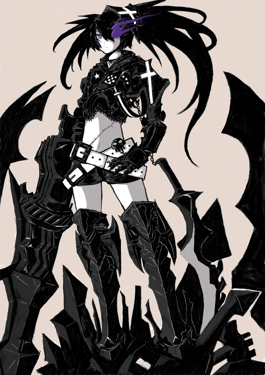 1girl, absurdres, armor, belt, belt_skirt, black_belt, black_hair, black_rock_shooter