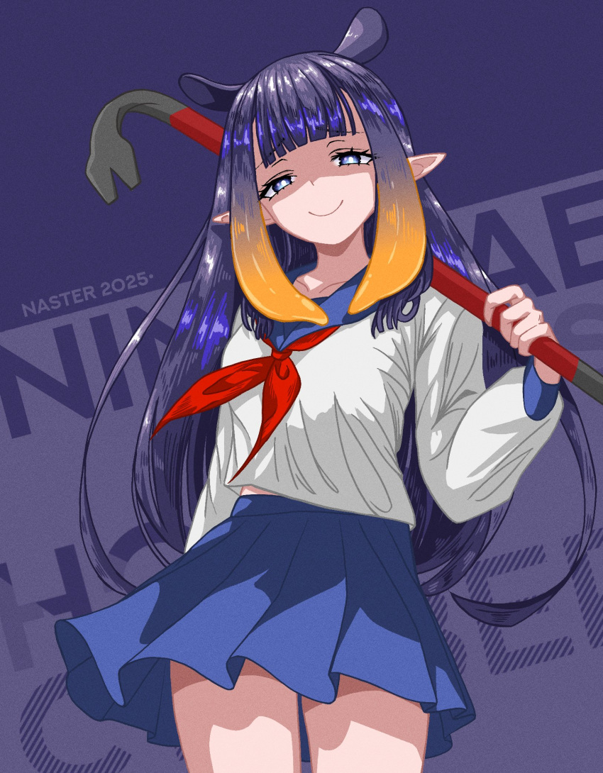 1girl, alternate_costume, crowbar, highres, hololive, hololive_english, looking_at_viewer, multicolored_hair