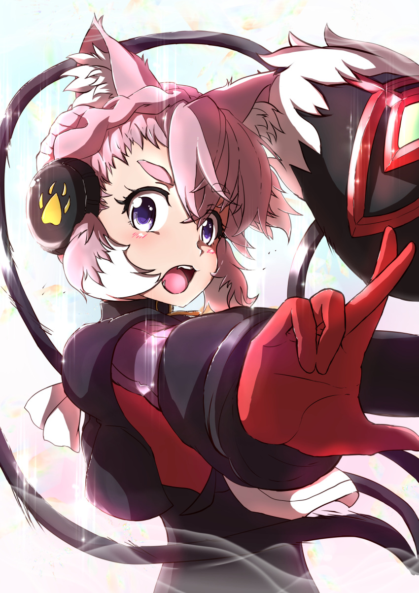 animal_ear_fluff, animal_ears, black_collar, blue_eyes, braid, collar, earmuffs, elsa_(symphogear)