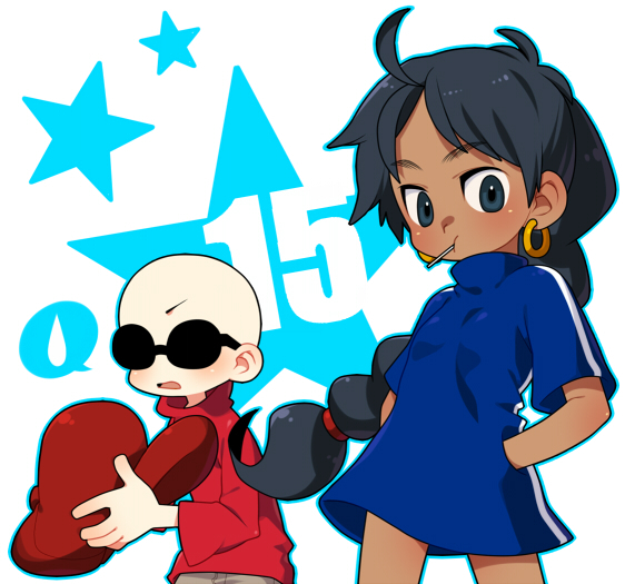 1boy, 1girl, bald, black_hair, braid, brown_hair, child, codename:_kids_next_door