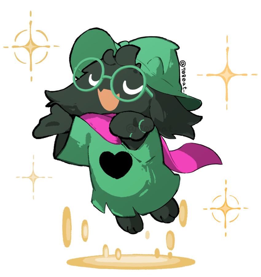 1boy, 7080at, artist_name, black_fur, chibi, closed_eyes, commentary, deltarune