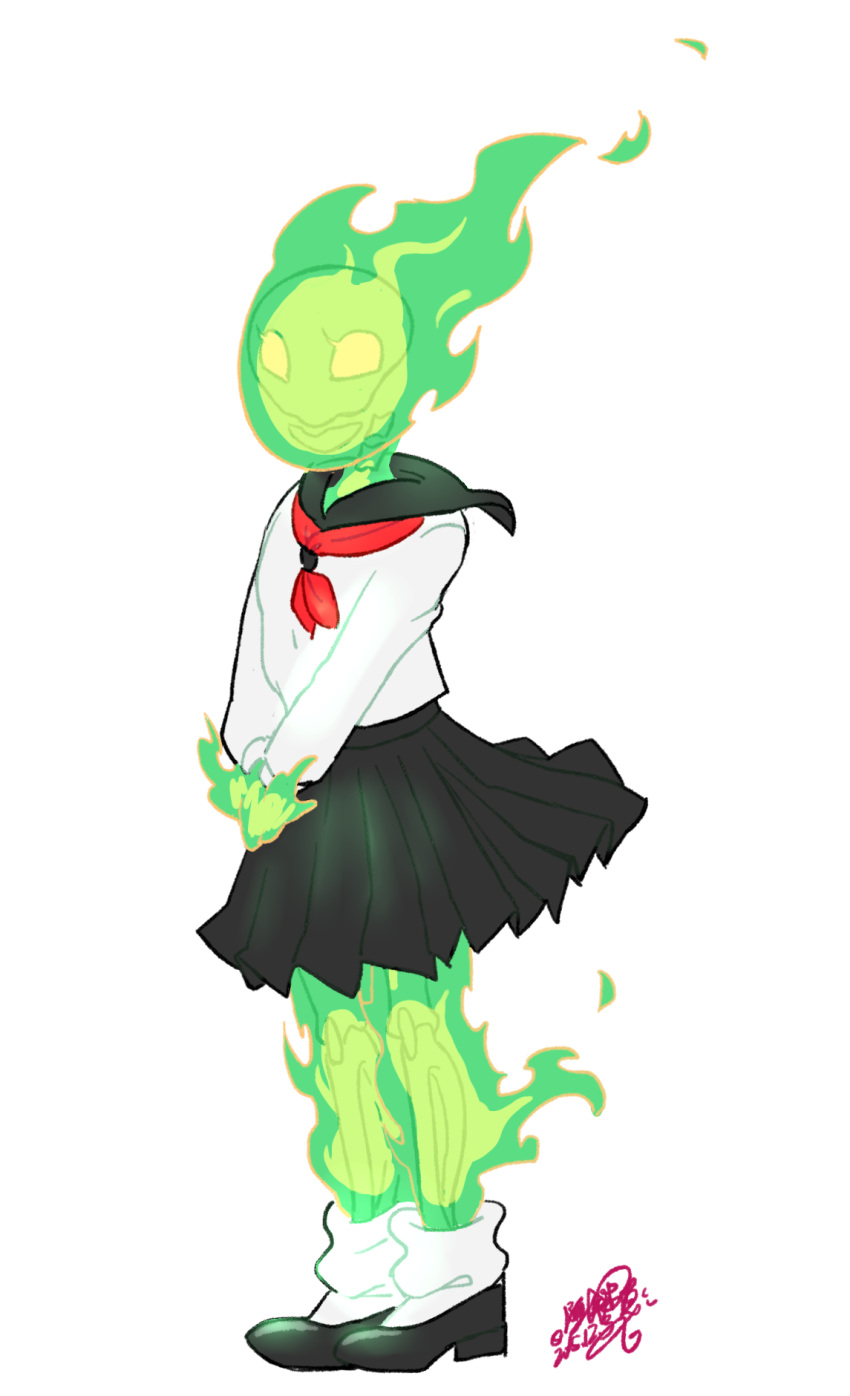 1girl, 2017, 2d, avimedes, black_skirt, digital_media, elemental_(creature), female