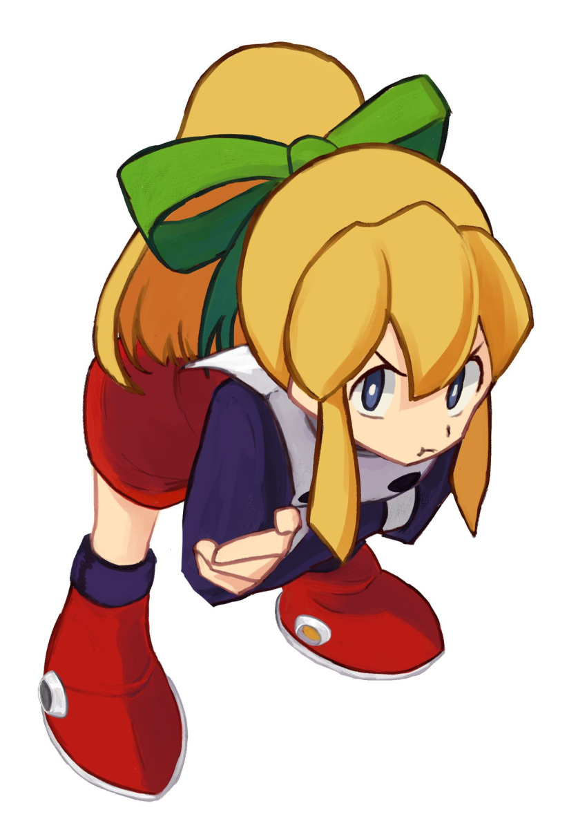 1girl, blonde_hair, blue_eyes, boots, bow, closed_mouth, crossed_arms, dress