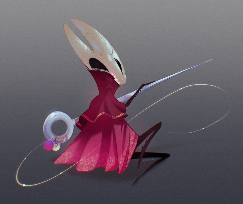 1girl, arthropod_girl, black_eyes, black_skin, cloak, colored_skin, full_body, gradient_background