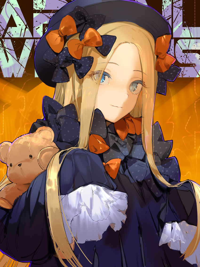 1girl, abigail_williams_(fate), abigail_williams_(first_ascension)_(fate), black_bow, black_dress, black_hat, blonde_hair, blue_eyes