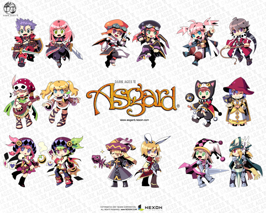 2001, 6+boys, 6+girls, :3, animal_ear_hood, animal_ears, animal_hood, anime_coloring
