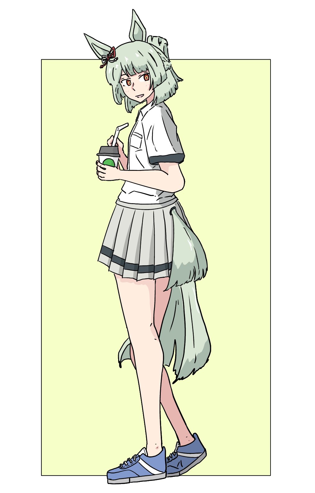1girl, animal_ears, braid, cup, disposable_coffee_cup, disposable_cup, fujimasa_march_(umamusume), full_body