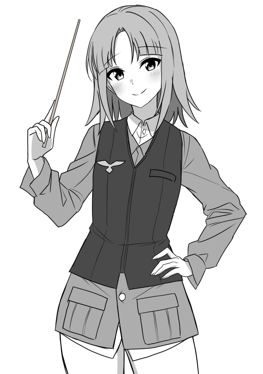 1girl, brave_witches, edytha_rossmann, feet_out_of_frame, hand_on_own_hip, highres, holding, holding_pointer