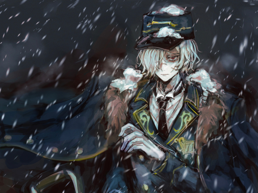 1boy, albino, andrew_kreiss, andrew_kreiss_(train_conductor), black_necktie, blue_coat, coat, colored_eyelashes
