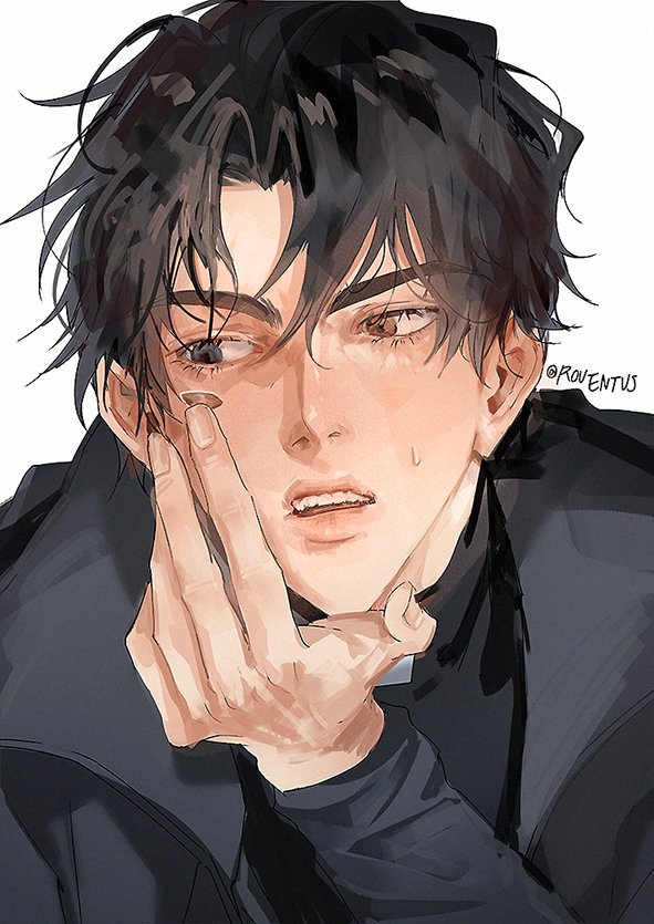 1boy, black_coat, black_eyes, black_hair, brown_eyes, coat, contact_lens, eye_contact