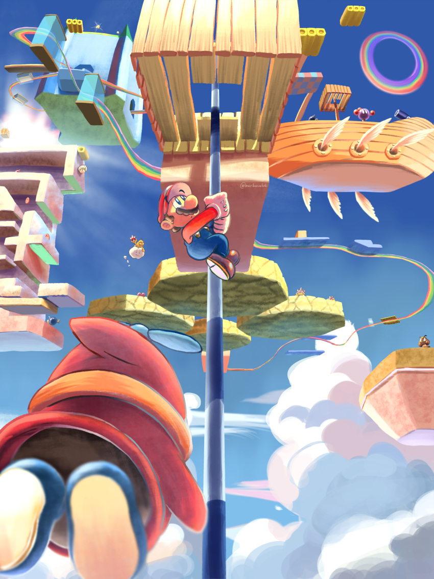 !_block, 1-up_mushroom, 1boy, absurdres, aircraft, airship, annotated, artist_name