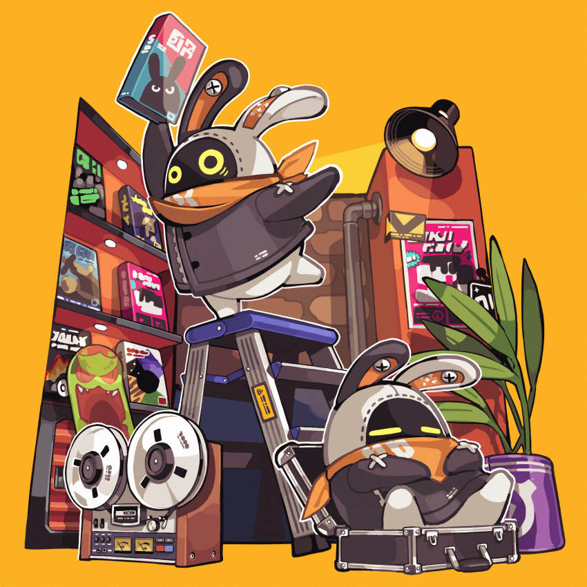 2others, aaarkgkaaa, bandana, bangboo_(zenless_zone_zero), brick_wall, briefcase, highres, holding