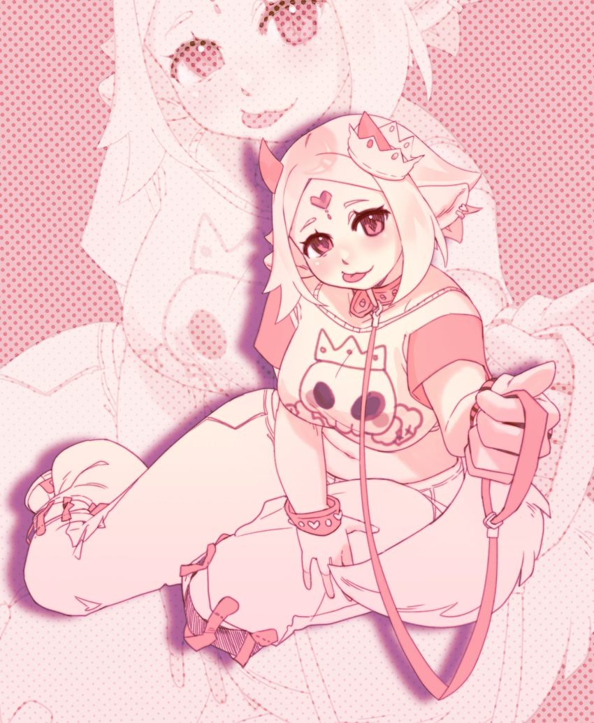1girl, animal_ears, collar, commission, commissioner_upload, crop_top, crown, dog_ears
