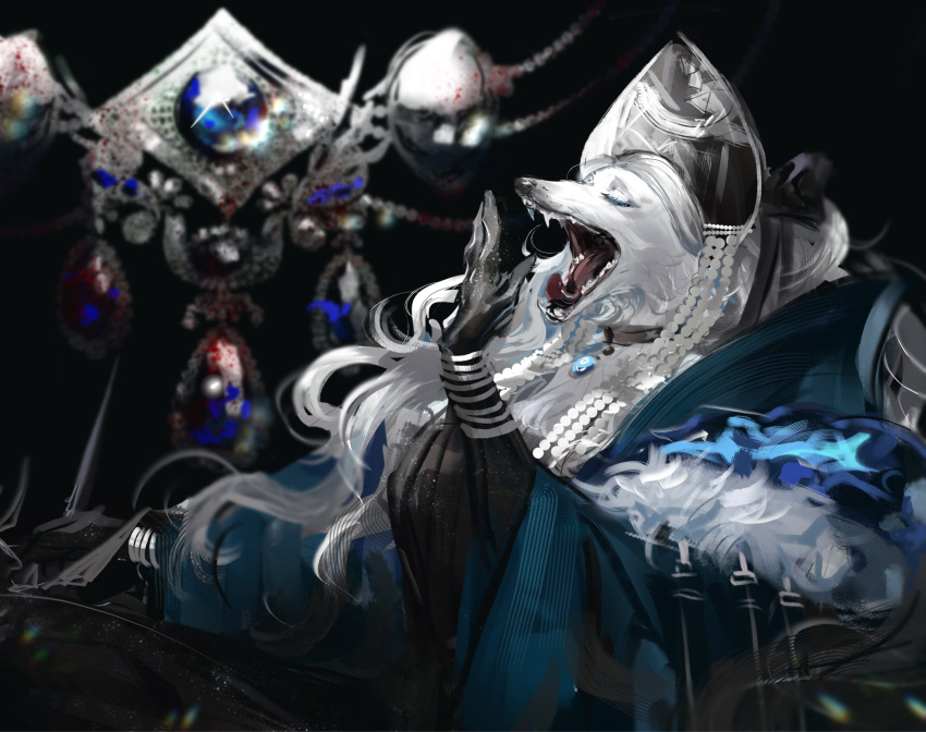 1girl, arknights, black_dress, bracelet, coat, dog_girl, dress, elisaveta_konstantinovna_(arknights)